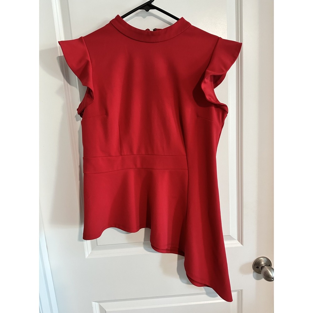 7th Avenue New York & Company Asymmetric Top‎ Size L Red Flutter Sleeve Dressy